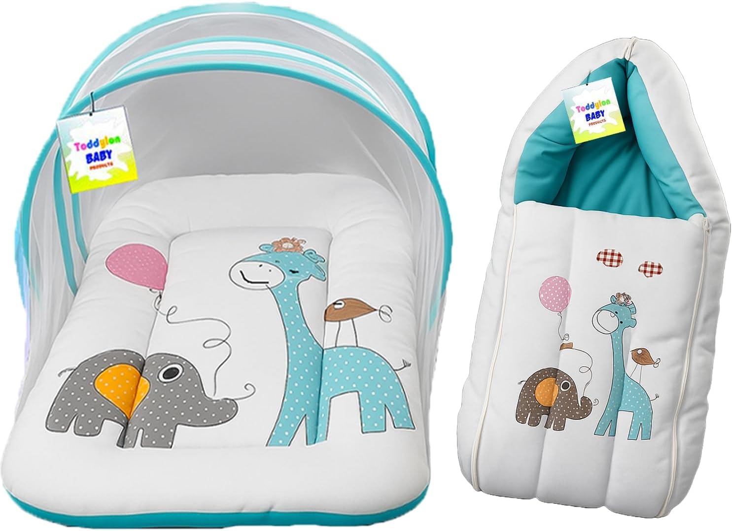 Toddylon Baby Bedding Set New Born Baby Bed | Bag | Mattress | Mosquito Net | Insect Protector | Infants Carry Bed (2PCS Set) (0-6 Months) Blue