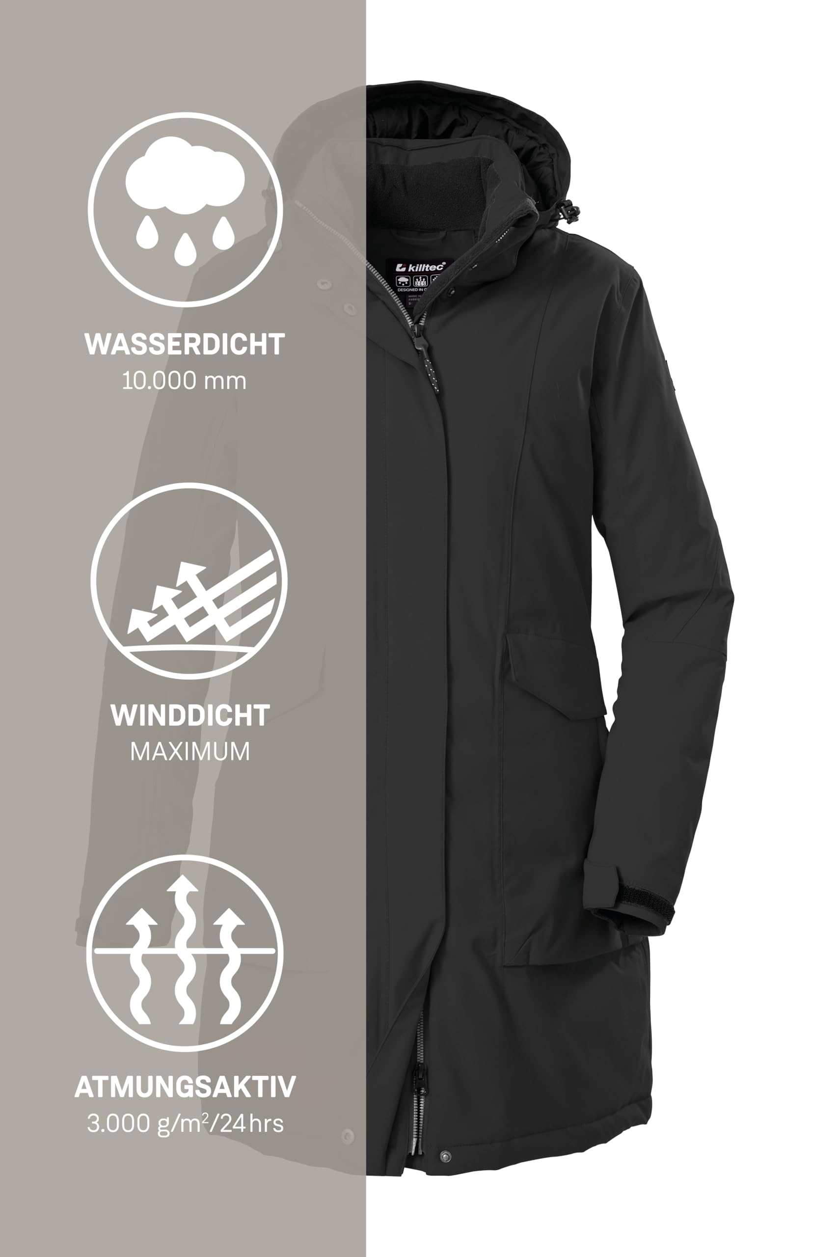 Killtec Damen Damen Funktionsparka Parka/Mantel wasserdicht mit abzippbarer Kapuze (1er Pack)