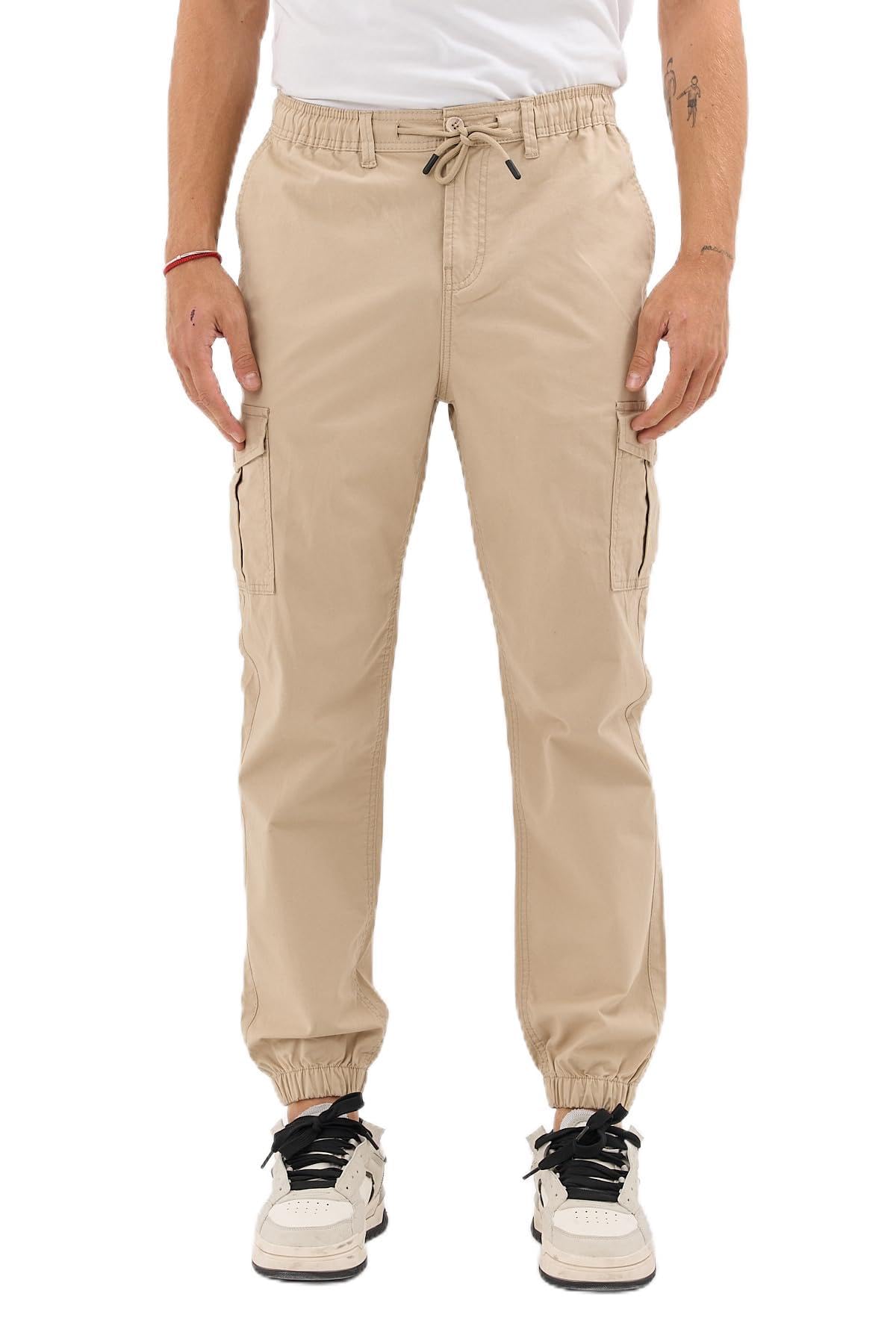 COMEOR Cargohose Herren Stretch Relaxed Fit – Chino Hose Baumwolle Männer Cargo Outdoorhosen, Wanderhose, Baggy Freizeit mit 6 Taschen & Kordelzug (Camel, L)