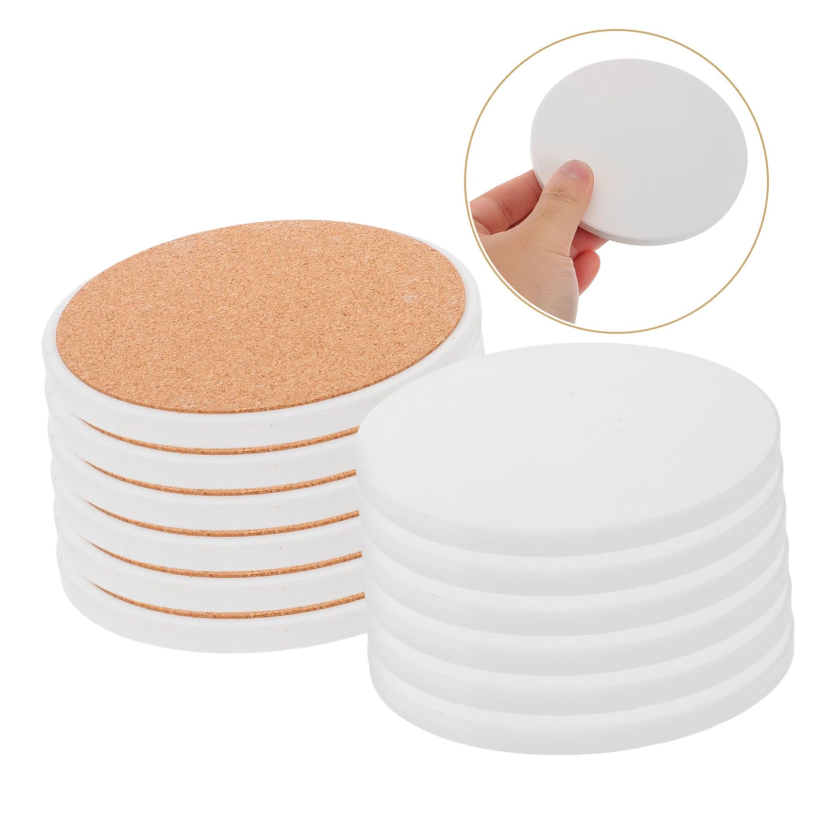ABOOFAN 12pièces sous-Verres Céramique Vierges à Sublimation Ronds Et Blancs avec Support Liège pour Transfert Thermique Loisirs Créatifs Et Décoration