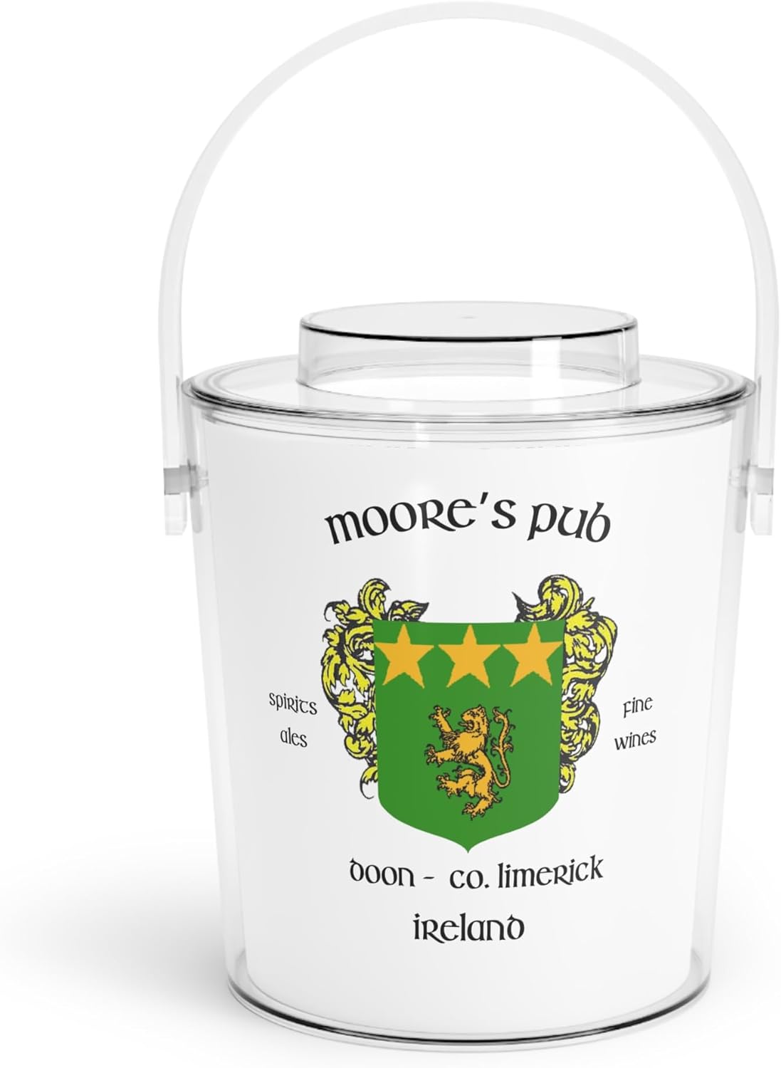 Authentic Irish Pub Ice Buckets with Tongs & Lid - Ireland Bar Souvenir from Over 200 Irish Bars Featuring Family Crest & Coat of Arms Designs (Moore's Pub)