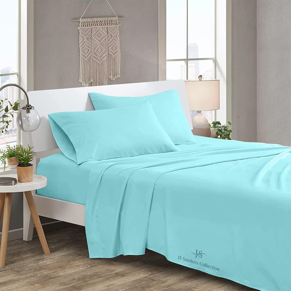 4 Piece Sheet Set 100% Egyptian Cotton Bed Sheets 1000 Thread Count Luxury Hotel Quality Sheet Set Italian Finish Premium Sheets Long Staple Fits Up to 18 Inch Deep Pocket ( Aqua Blue,Queen )