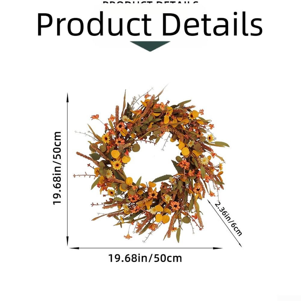 Ghirlanda autunnale decorativa con foglie d'acero, ghirlanda di fiori realistica per il Ringraziamento e il Ringraziamento, robusta decorazione per porta, diametro 50 cm