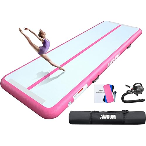 AWSUM Inflatable Air Gymnastics Mat 10ft/13ft/16ft/20ft/23ft Training mat 4/8 inches Thick tumbling mat with Electric Pump for Home/Gym/Outdoor