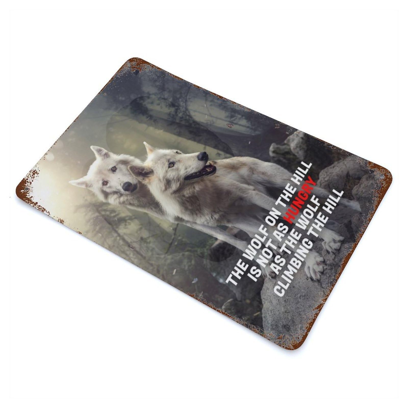 Hungry Wolf On The Hill 11.8"x7.9" Rusty Metal Tin Sign, Novelty Wall Decor for Cafe, Home Bar And Lounge Decor