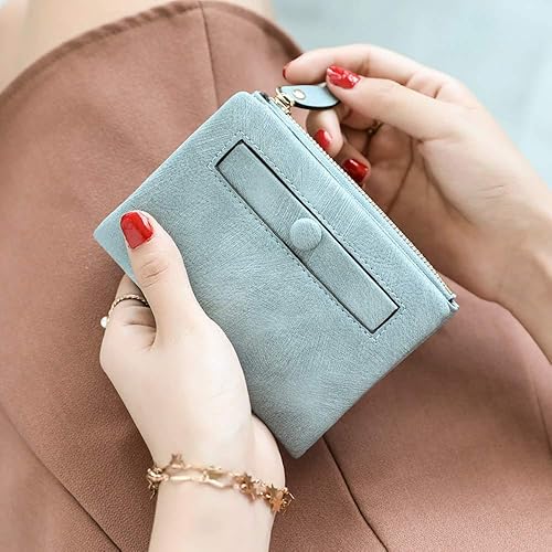 Miniatura 3 de AOXONEL Cartera pequeña de cuero plegable para mujer, mini monedero con cremallera, bolsillo para tarjeta de identificación, delgado y compacto