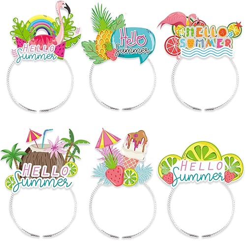 6 diademas de fiesta de verano para mujeres y hombres, accesorios hawaianos, diadema de papel tropical piña flamenco, diadema de verano, playa,