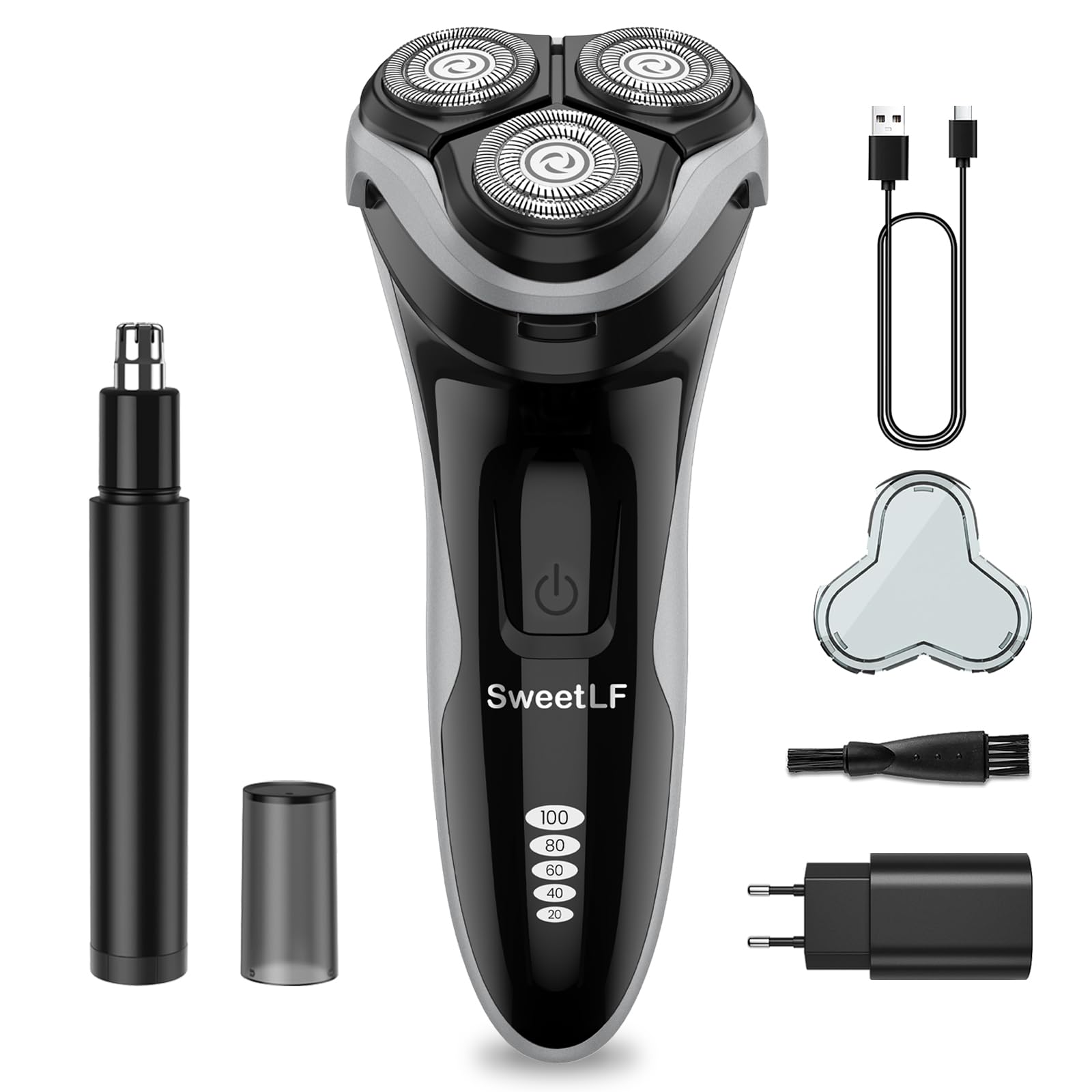 SweetLF Rasoir Electriques Hommes Wet & Dry, avec 4D Têtes Rotatives, Rasoir Electrique, Tondeuse à Poils de nez Pour Hommes avec tête Détachable