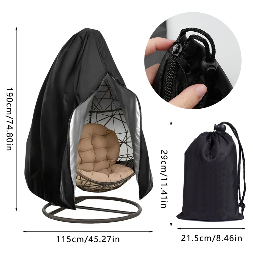 wocpvm Hanging Egg Chair Cover 210D Oxford Heavy Egg Chair Covers Waterproof Heavy Duty Swing Egg Chair Cover with Zipper for Patio Swing Chairs-190 x 115cm - Image 2