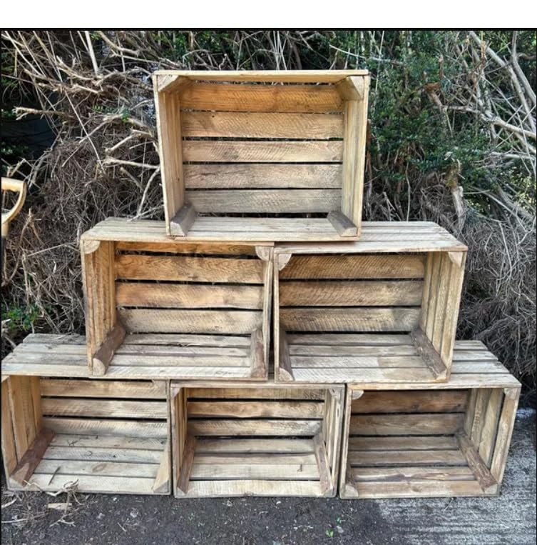 Wooden Crates natural colour - set of Boxes, dimensions 50x40x30 cm - Standard size, can be used as storage or bookshelf, durable and clean, solid vintage crate made of wood (12)
