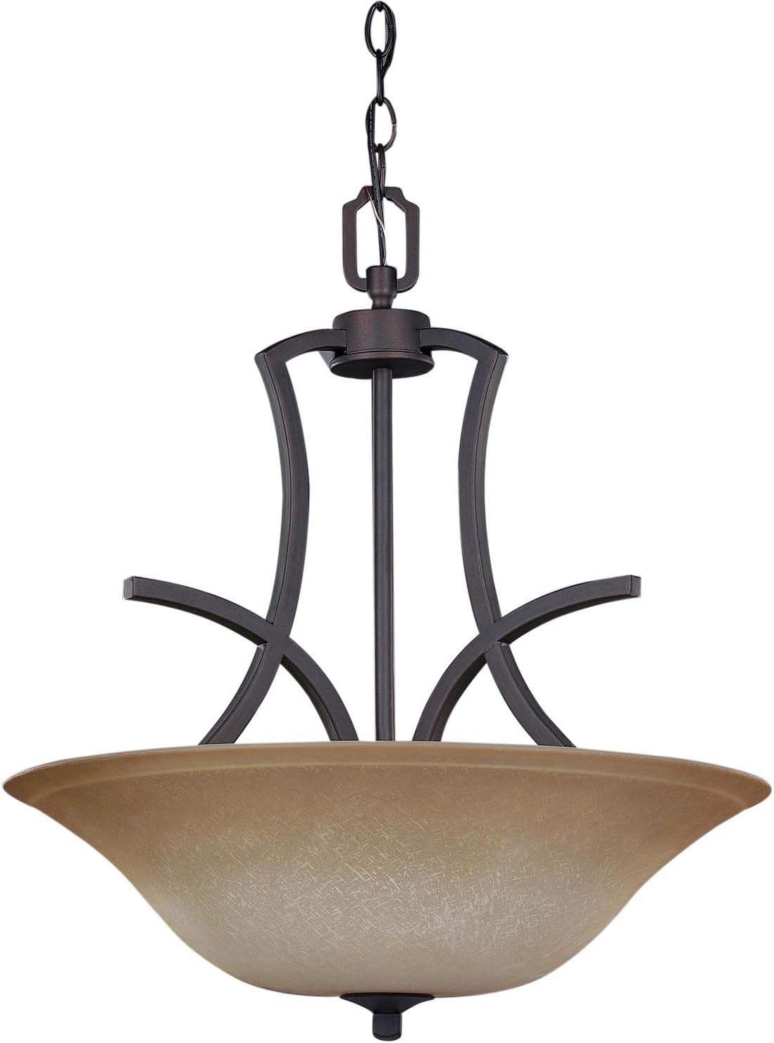 CANARM LTD RICH250A03ORB18 Flamenco 3 Light Chandelier Bowl Amber Scavo Glass 100W Type A Oil Rubbed Bronze Finish
