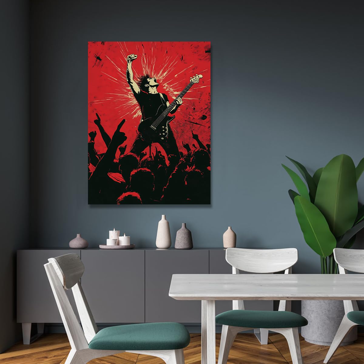 TOANGWALL Guitarrista vibrante arte mural grabados en lienzo música estilo Red Street Pop imagen para el estudio bar carteles modernos enmarcados Murales decoración del hogar 70x100cm