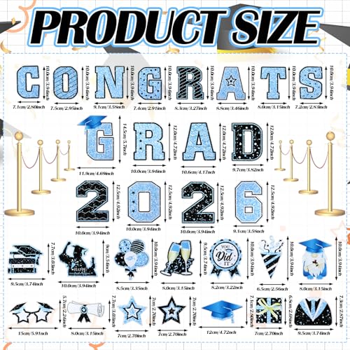 Image of Landhoow 30 Pcs Graduation Car Magnets 2026 Senior Graduation Car Decoration Bumper Sticker Congrats Grad Magnet Magnetic Refrigerator Decal for Grad Parade Party Supplies(Light Blue, Black)
