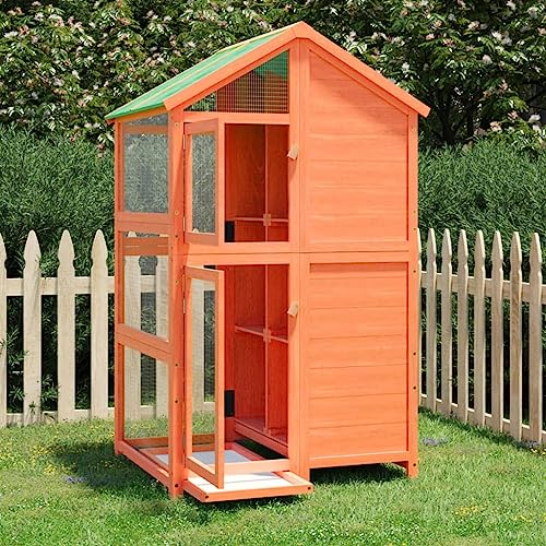 Festnight Gran Casita para Pájaros Madera, Pajarera Exterior, Jaulas para Aves con Caja Nido y Perchas, Jaulas para Pájaros, Marrón 97x81x152 cm