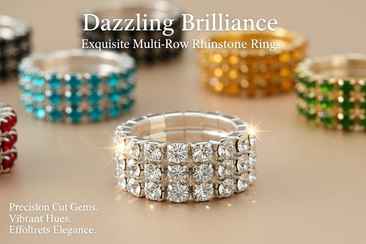 Sparkling Rhinestone Ring Set Trendy Elastic Rhinestone Crystal Stretch Ring Stackable Jewelry for Women Girls