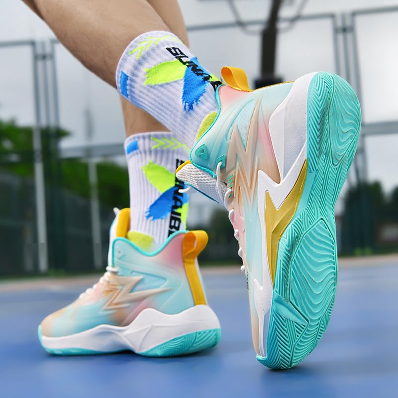 Image of Basketball Shoes for Womens Mens High Top Colorful Volleyball Fashion Breathable Sneakers Lace Up Sport Outdoor Lightweight Non Slip Shoe