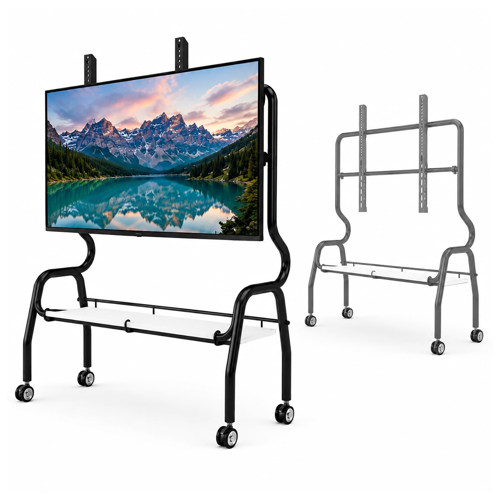 Supporto TV Mobile da Pavimento per TV da 32–75 Pollici, Carrello TV con Ruote | Acciaio al Carbonio, Mensola Portaoggetti Autoportante con Ruote Bloccabili(White,120x35x120cm)