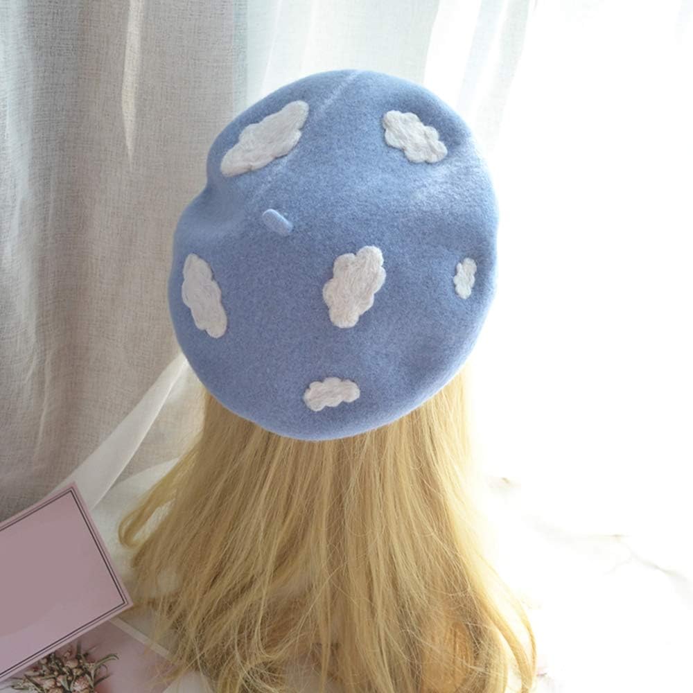 Packitcute Wool Beret for Teen Girls Handmade Lightweight Cute Cloud Sweet Lolita Hats Blue - Image 3