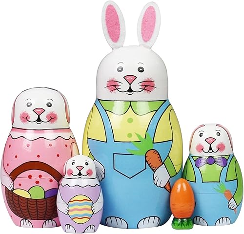 Miniatura 9 de HYCLES Muñecas rusas Matryoshka de madera para apilamiento y anidamiento para niños, juguetes hechos a mano para niños, decoración de Navidad