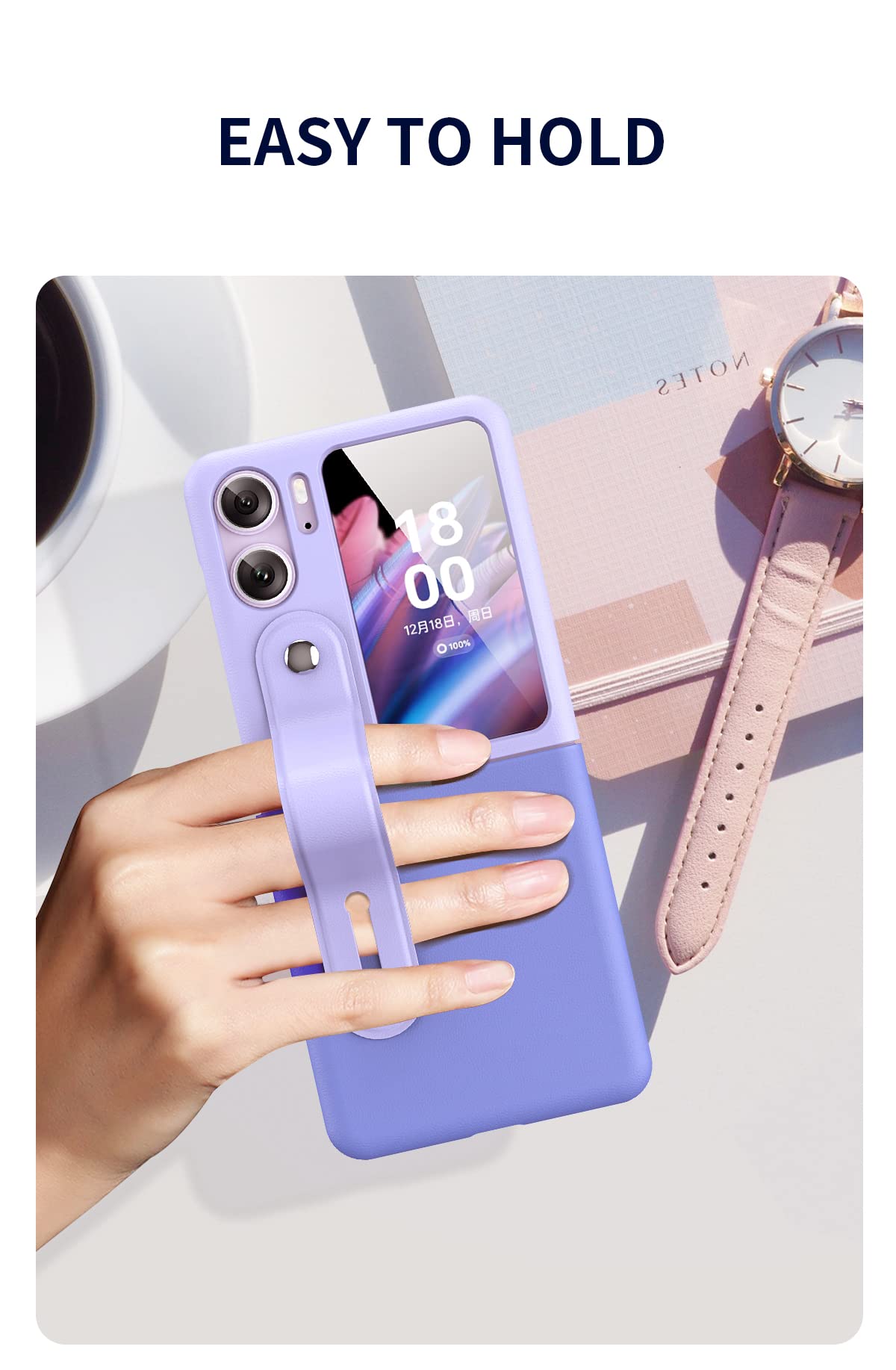COQUE Custodia per OPPO Find N2 Flip Cover, Custodia per Telefono All-Inclusive Ultra Sottile con Supporto per Cinturino Video, Cover per Telefono Pieghevole per OPPO Find N2 Flip-Lanlan
