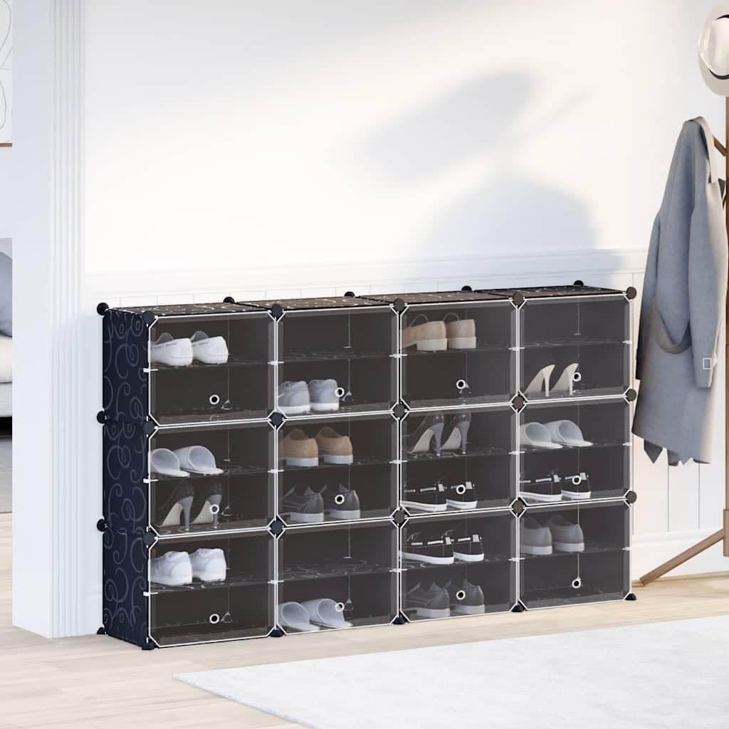Solivagant Regalsystem mit 12 Würfeln und Türen Schwarz PP, Haushaltsbedarf,Aufbewahrung Ordnungssysteme,Kleideraufbewahrung,Schuhregale -schränke, 11.45 kg-4019578