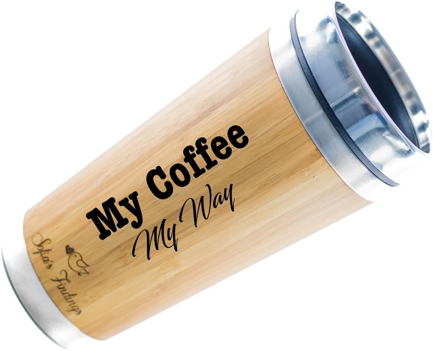Personalized Coffee Tumbler | Bamboo Travel Coffee Mug - Stainless Steel