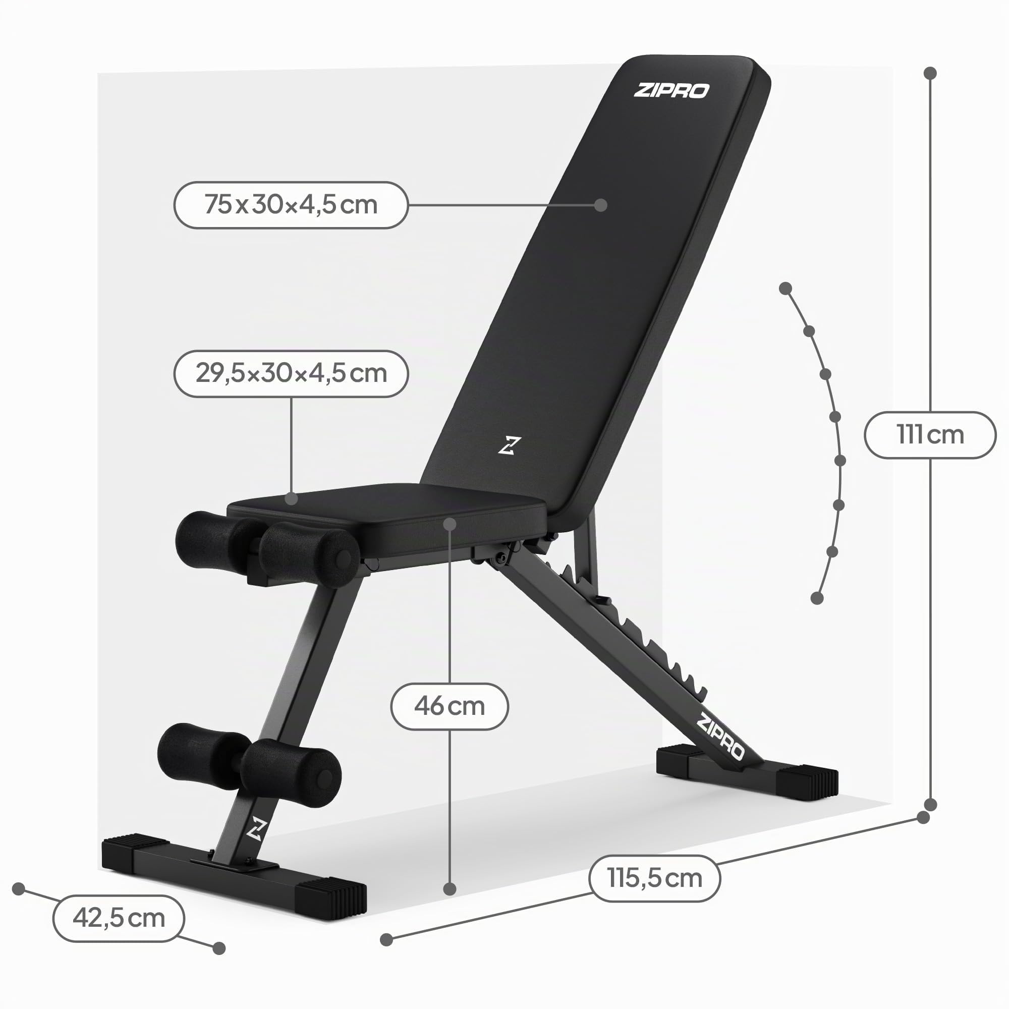 ZIPRO Panca Palestra Multifunzione Pesi Addominali Regolabile Fitness Schienale 7 Livelli Seduta Inclinabile Declinabile Robusta 300kg Banco Allenamento Domestico Casa Full Body - Stride Nero