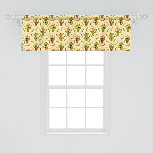 Miniatura 60 de Lunarable Cenefa de ventana abstracta contemporánea, líneas irregulares monocromáticas y nodos patrón curvilíneo, cenefa de cortina para decoración