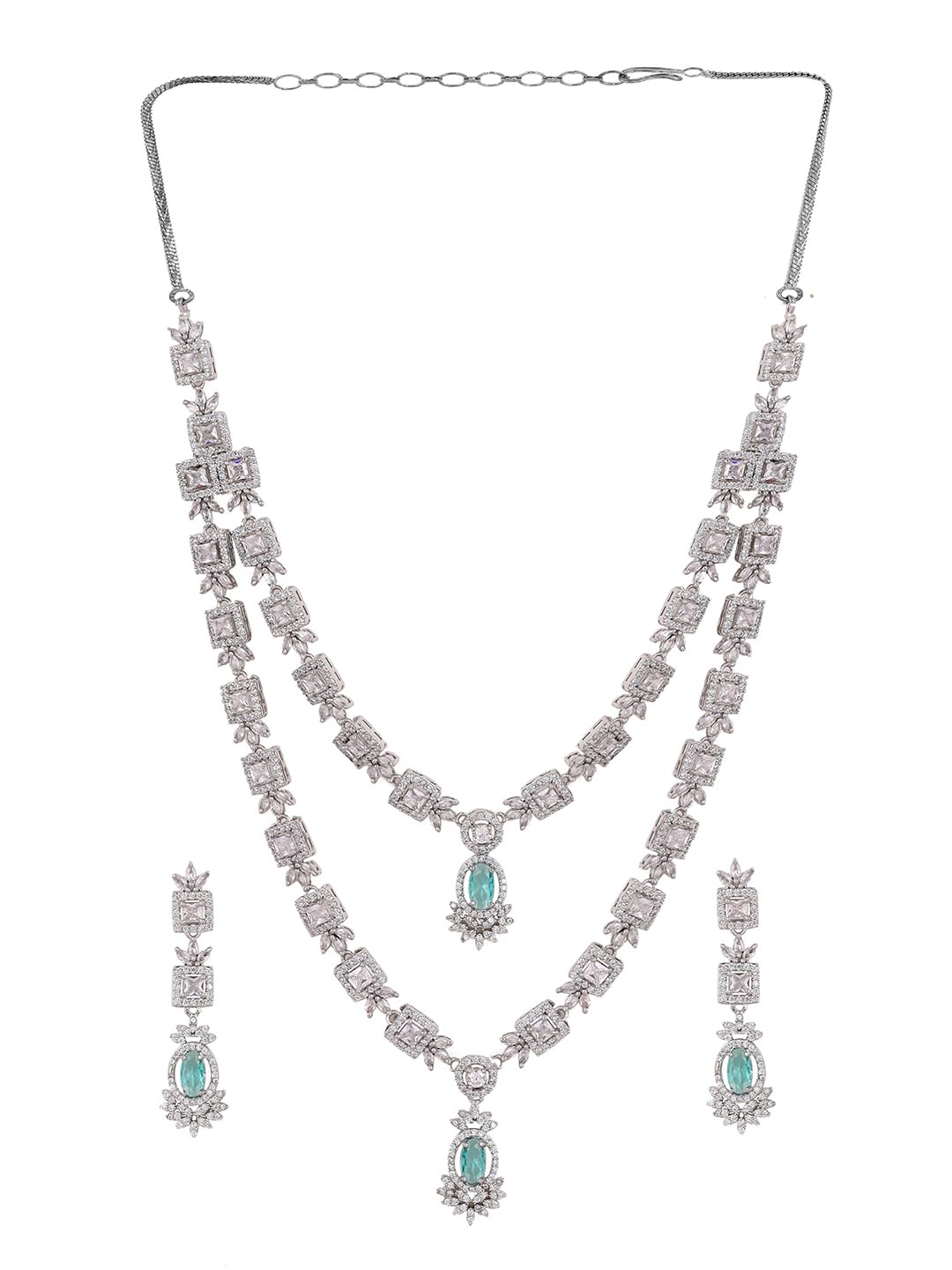 Priyaasi Mint Stone AD Elegance Two Layered Floral Necklace with Elegant Drop Earrings Jewellery Set (B0D8JGQ5JL) Amazon Price History, Amazon Price Tracker