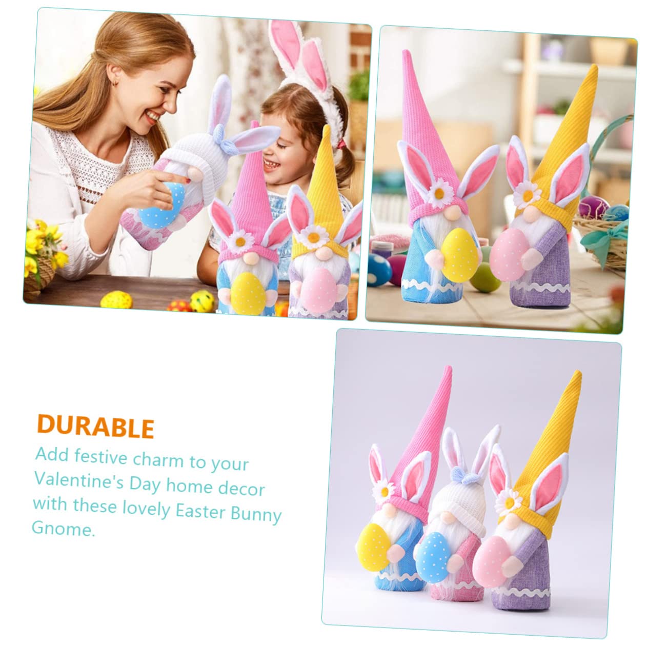 3pezzi Decorazioni Pasquali Coniglio Gnome Peluche Cappello e Cotone Pp per Decorazione Giardino e Patio, Delicate e Carine Bambole da Collezione