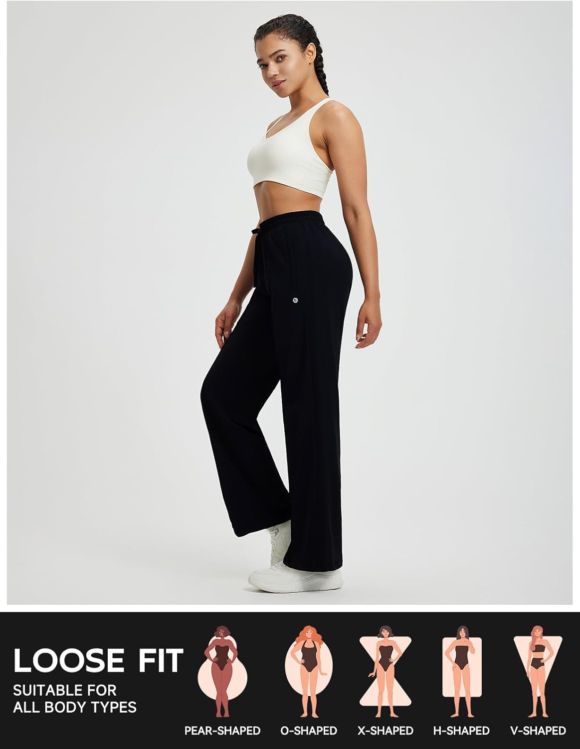 baleaf Women's Fleece Lined Pants Wide Leg Track Pants with Zipper Pockets Loose Fit Straight Leg Pull on Pants for Winter - Image 6