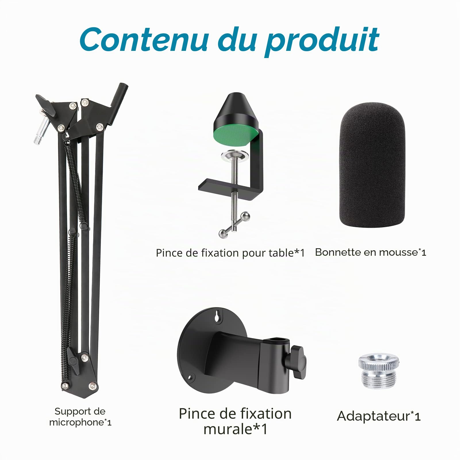 YOUSHARES HyperX Quadcast Perche de Microphone, Réglable Pied de Quadcast Support de Suspension à Ciseaux Micro, Support de Microphone avec Pince de Bureau Fixation & Montage Mural