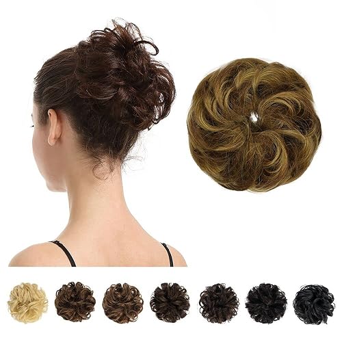 BARSDAR Extensiones de cabello 100% humano, moño desordenado, coleteros de cola de caballo, extensiones de cabello rizado para mujeres y niños, moño