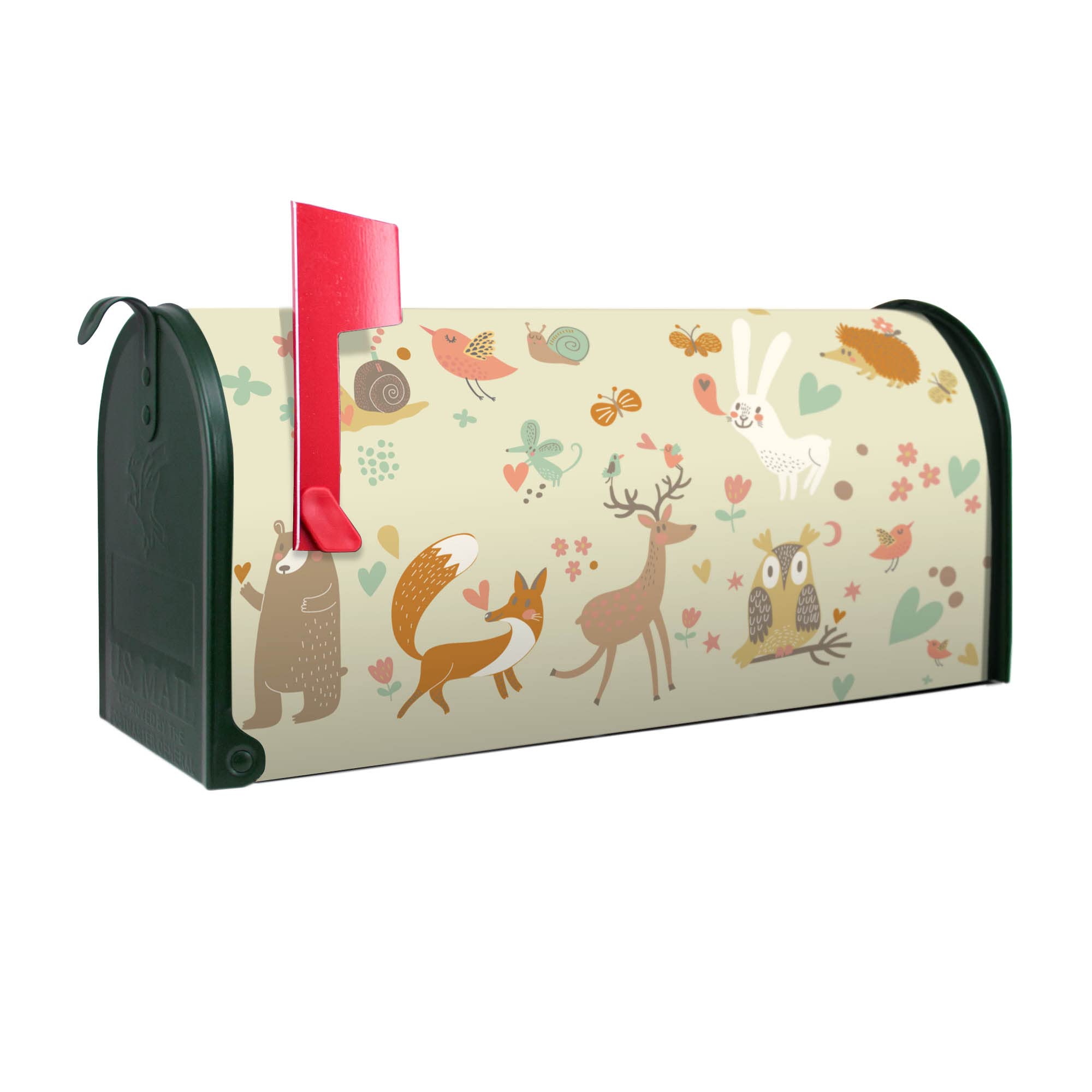 banjado Amerikanischer Briefkasten - US Mailbox/Letterbox mit Motiv Motiv Waldtiere 51x22x17cm - Postkasten Stahl aus Amerika – Briefkasten amerikanisch grün pulverbeschichtet
