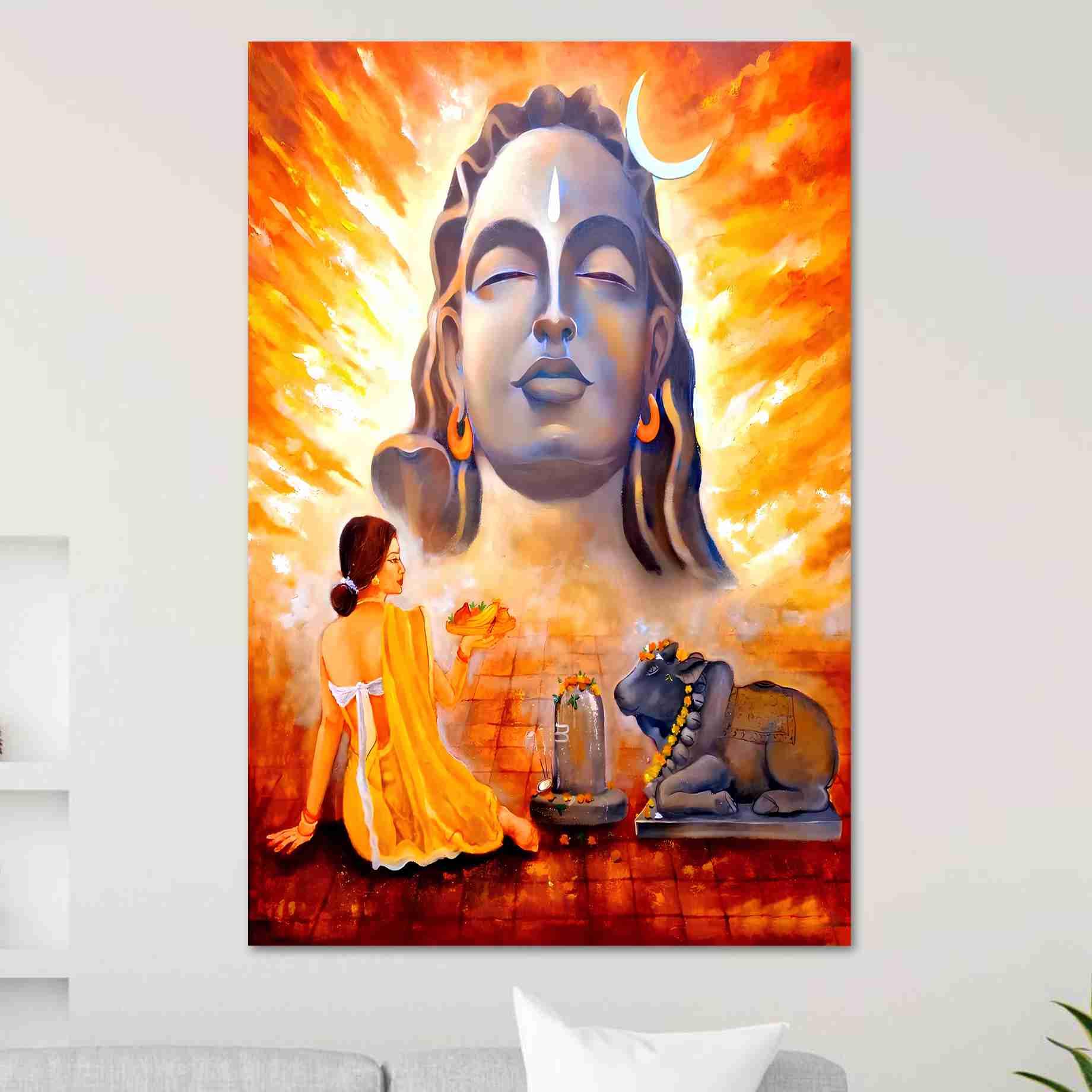 SAF Lord shiva Unframed vinyl Sparkle Coated Painting For Home Decor And Office||For Bedroom,Living Room Home wall and Office Interior PRE-EXRP-1209