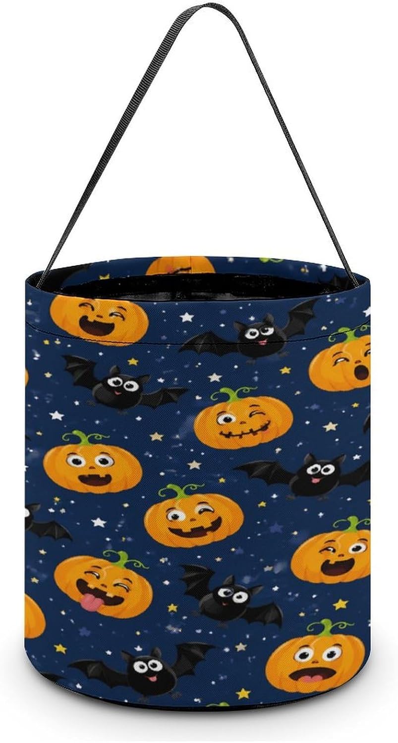 Bat Pumpkin Halloween Trick Or Treat Bucket Candy Tote Hand‑held Pouch for Cosplay Theme Party Gift Storage