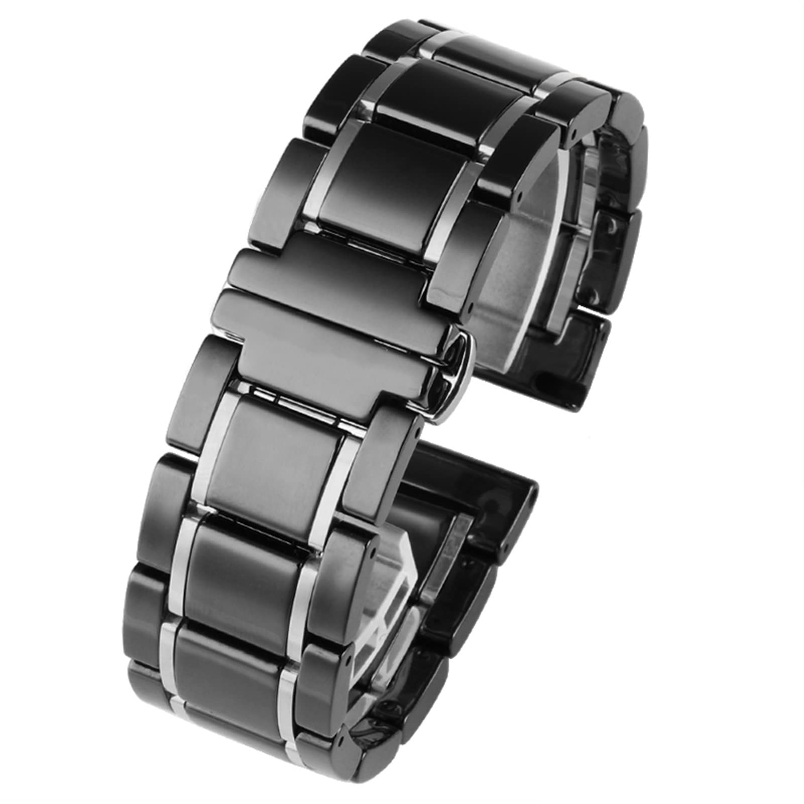 AEMALL Ceramic stainless steel strap 20mm 22mm 16mm 18mm quick release watchbands (Color : Black X silver, Size : 18mm)