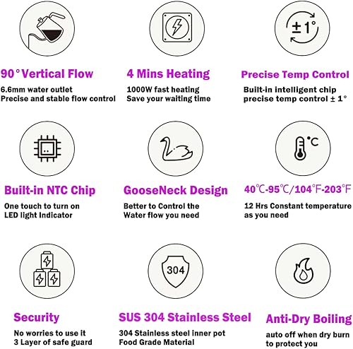 Miniatura 9 de Hervidor termostático eléctrico de cuello de cisne con control de temperatura digital ajustable con caldera de agua rápida de 4 minutos para