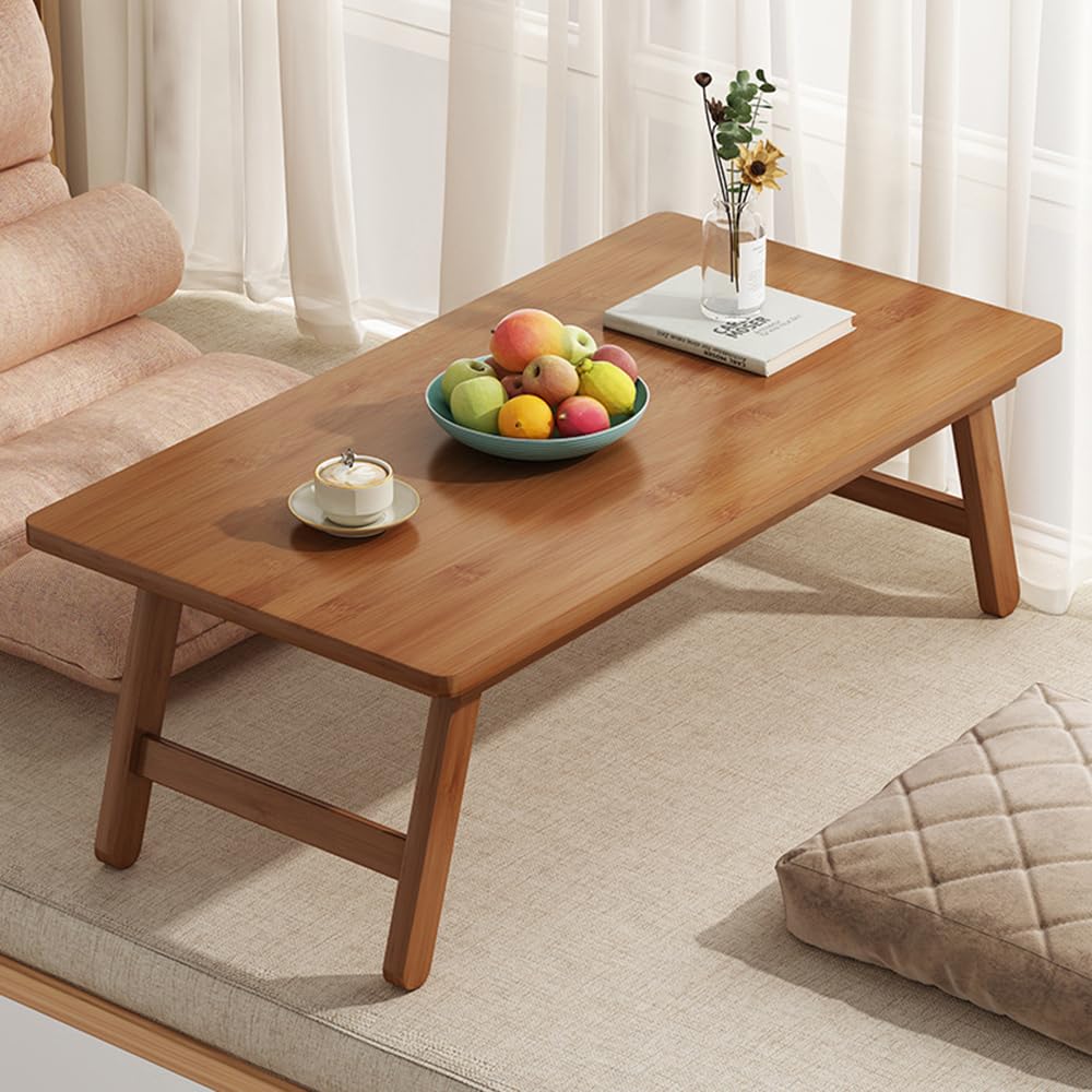 Laneryin Wooden Folding Coffee Table, Japanese Rectangular Tatami Tea Table, Foldable Floor Desk, Multifunctional Low Table For Living Room Home Office (57x34.3x22.3cm)