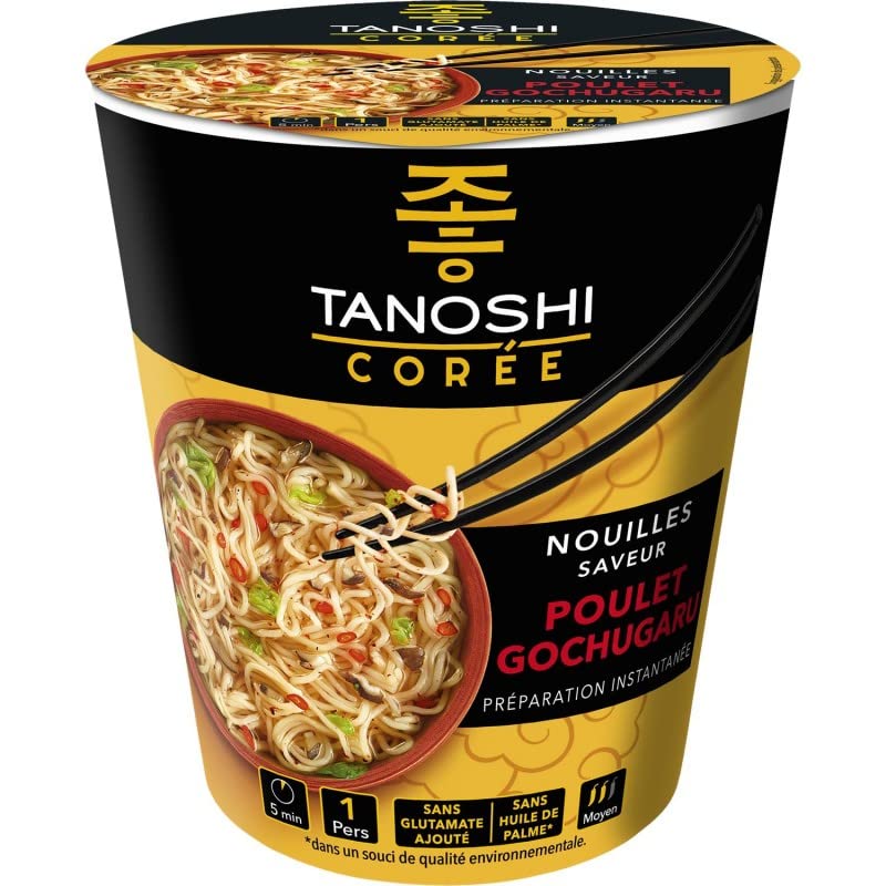 Tanoshi Cup Nouilles au Poulet Épicé bouillon intense et pimenté en pack de 6