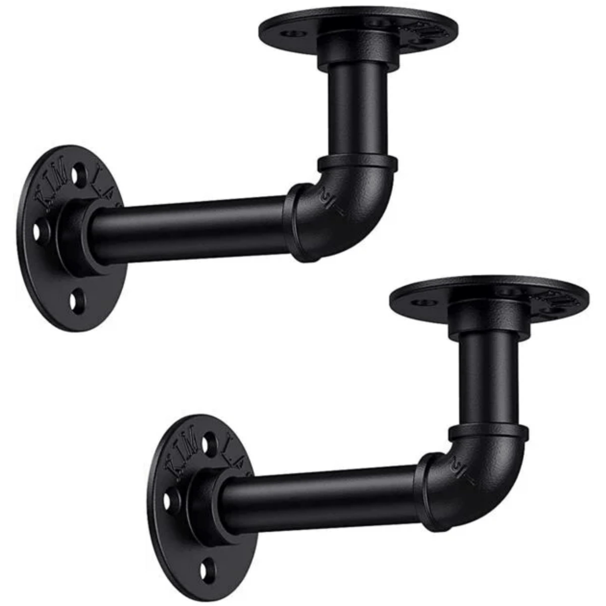 Eai Matt Black Pipe Shelf Brackets | | Cast Iron Scaffold Type | Pack Of 2 Brackets | Dual Bracket Length 100/160Mm