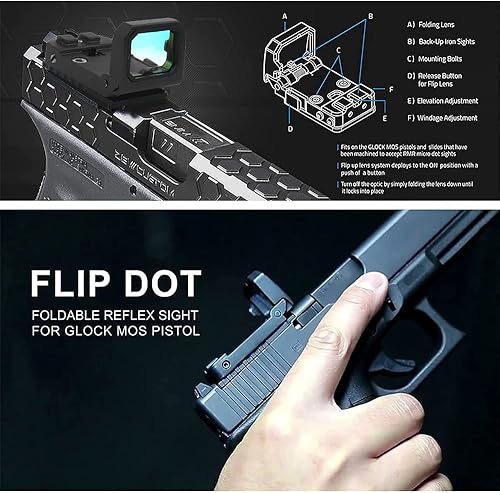 Miniatura 5 de Flip Up Red Dot Compact Flip Up - Mira reflejante de punto rojo compacto RMR Flip para soportes y toboganes para caza al aire libre con base elevada