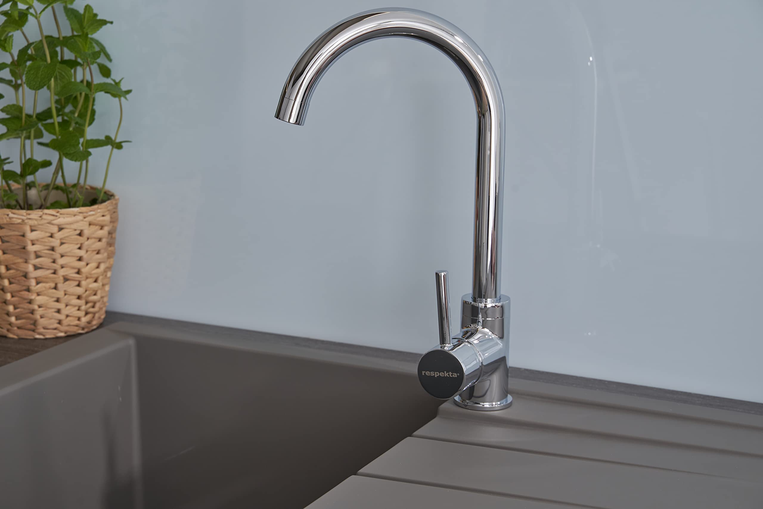 Respekta Houston Mineralitespüle in Betongrau / 1 Becken Einbauspüle in 80 x 50 cm / Spülbecken geeignet für Unterschränke ab 50 cm Breite