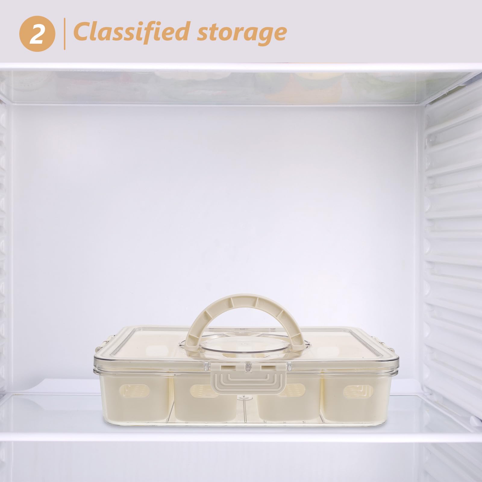 STOBAZA Caja de Almacenamiento Pet para Refrigerador, Organizador de Alimentos Frescos Compartimentos Divididos, Diseño Asa para Transporte Cómodo, Apta para Congelador y Verduras