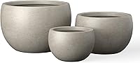 Kante Round Concrete Planter Set of 3 (19.9", 15.7", 11.8" Dia) - Durable Handmade Indoor/Outdoor Pots with Drainage Holes