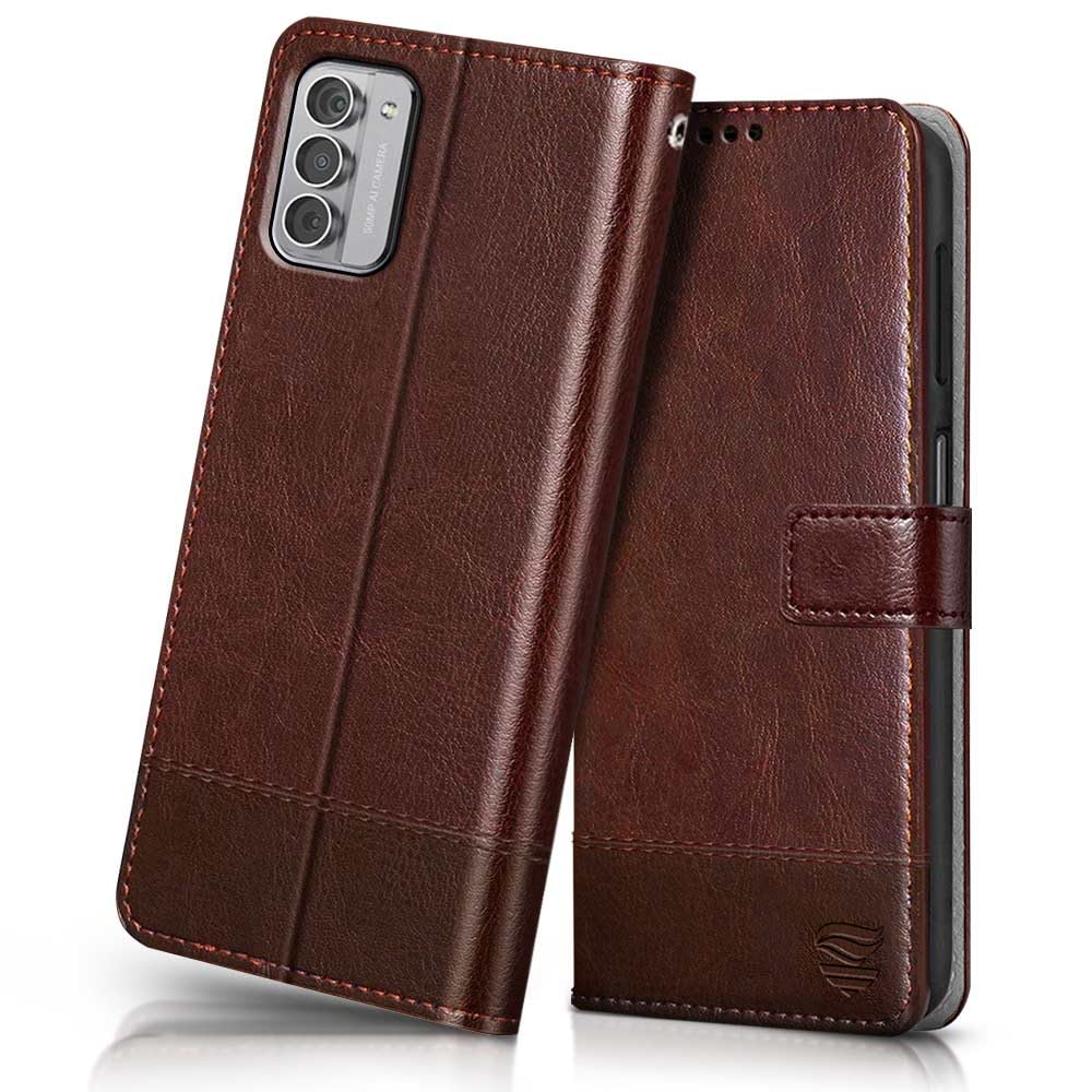FLIPPED Vegan Leather Flip Case Back Cover for Nokia G42 5G (Flexible, Shock Proof | Hand Stitched Leather Finish | Card Pockets Wallet & Stand | Tan with Brown) (B0CLB4QDFD) Amazon Price History, Amazon Price Tracker