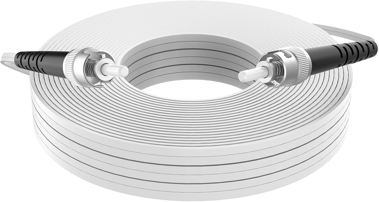 ST to ST 100Meters Indoor White 9/125 Singlemode Hard Fiber Optic Cable Jumper Optical Patch Cord FTTH FIOS Home ST/UPC to ST/UPC