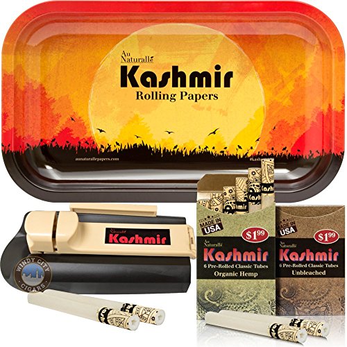 Kashmir Combo of Organic Classic Pre Rolled Filtered Tubes, 1 Metal Rolling Tray and Injector Machine Bundle - Sunrise