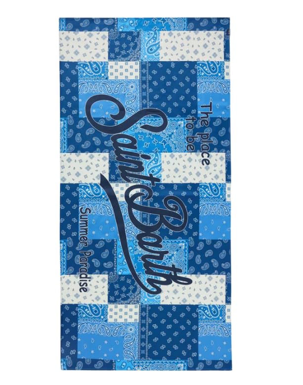 Saint Barth MC2 TELO MARE IN MICROFIBRA STAMPA FOULARD BLU
