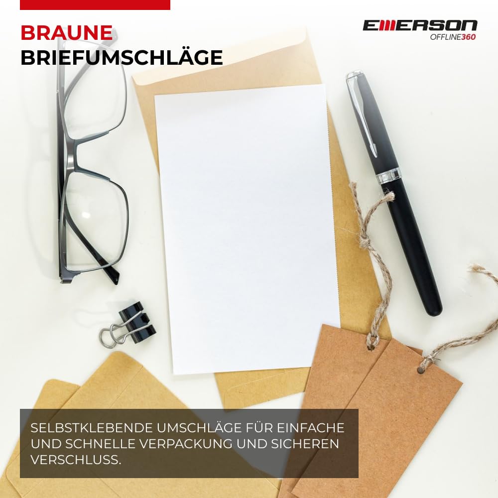Emerson 250x Versandtasche DIN C4 Braun 324x230x40 120g RBD große Briefumschläge ohne Fenster gerade Klappe Haftklebung Umschläge Maxibrief A4 Briefkuverts Großbrief Kuverts envelope big